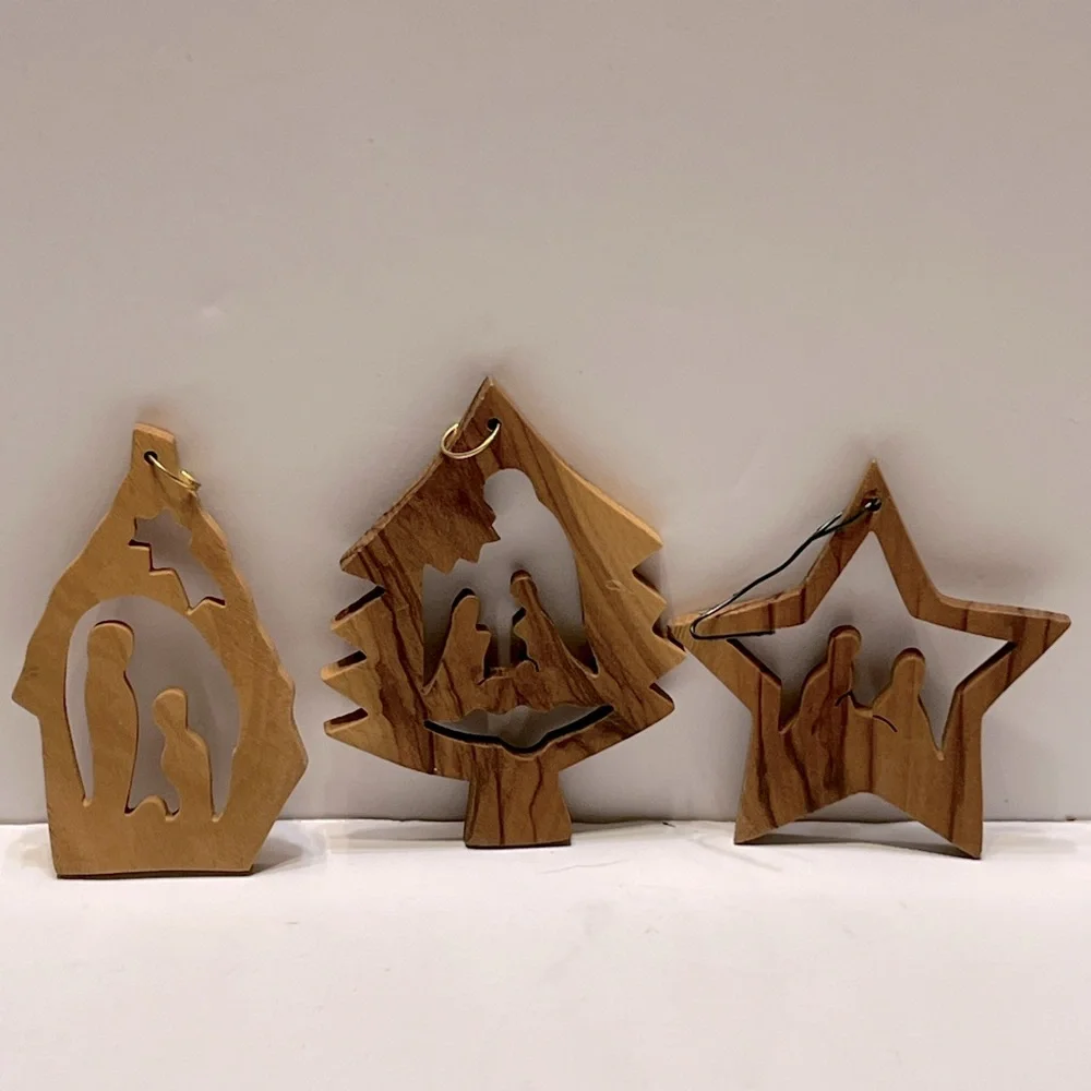 Vintage Wooden Nativity Ornament Set